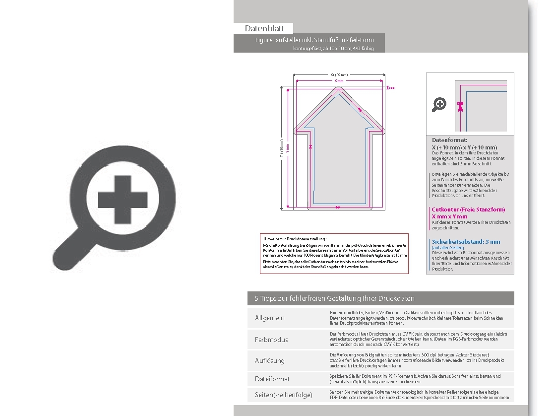 Product Bild figurenaufsteller_inkl__standfu___in_pfeil-form_konturgefr__st__ab_10_x_10_cm__einseitig_4_0-farbig_bedruckt