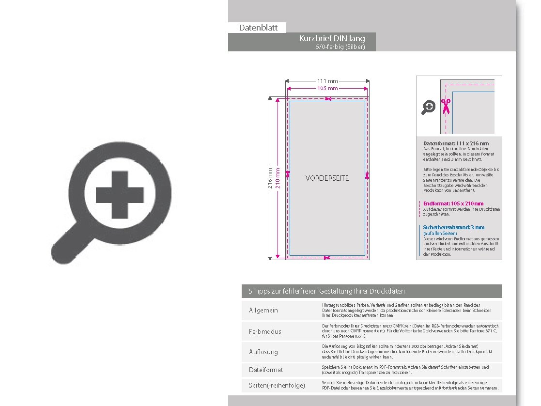 Product Bild kurzbrief_din_lang__5_0_farbig__(vorderseite__cmyk_4-farbig_+_silber-farbe___r__ckseite__unbedruckt)