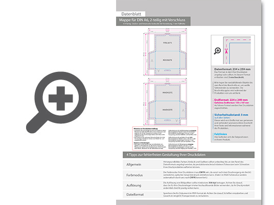 Product Bild mappe_f__r_din_a6__2-teilig_mit_verschluss__4_4_farbig_(au__en-_und_innenseite_bedruckt)__mit_blindpr__gung