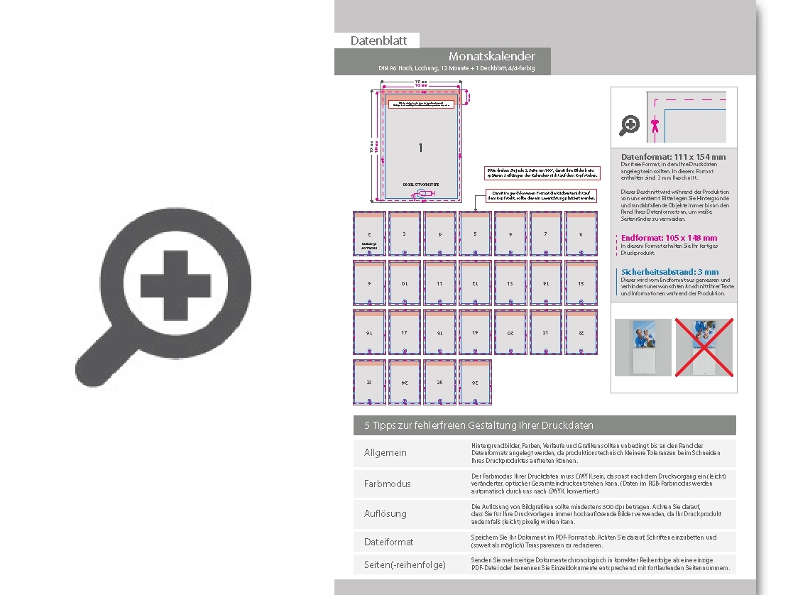 Product Bild monatskalender_mit_lochung_13_blatt_(12_monate_+_deckblatt)__beidseitig_bedruckt_4_4_farbig__din_a6_hoch_(105_x_148_mm)