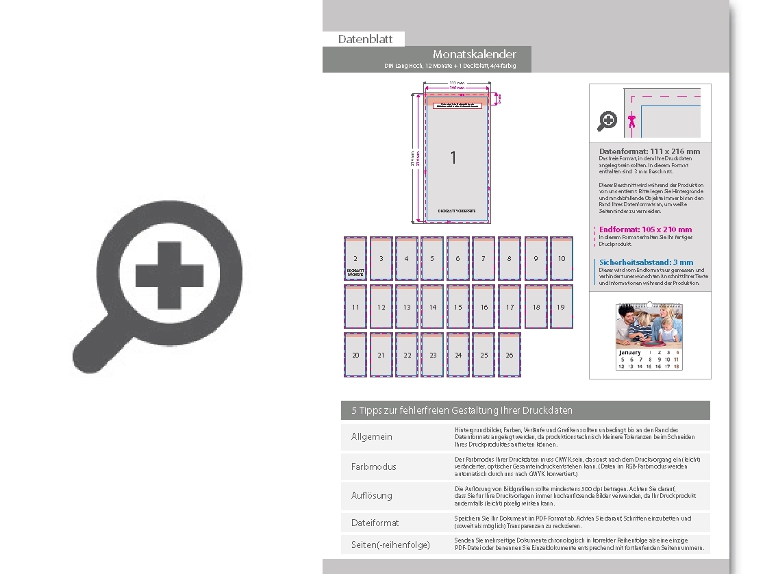 Product Bild monatskalender_13_blatt_(12_monate_+_deckblatt)__beidseitig_bedruckt_4_4_farbig__din_lang_hoch_(105_x_210_mm)